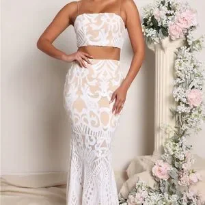 two piece dresses fashion nova Lora Features Figure-Skimming Mermaid Maxi Skirt Set Pink / Medium main image 0
